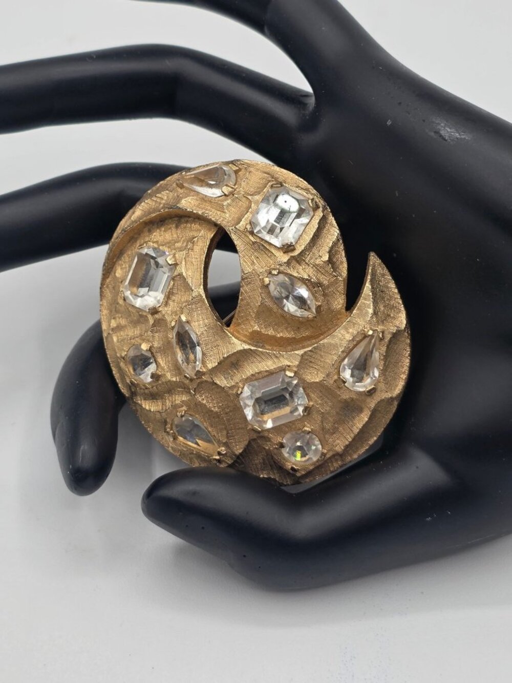 Kramer Gold-Tone Brooch With Clear Rhinestone Accents - Vintage